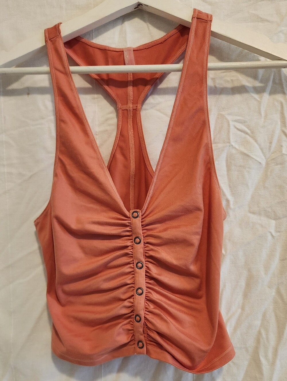 FP Movement by Free People Ruched Snap-Front Racerback Tank - Rust Orange